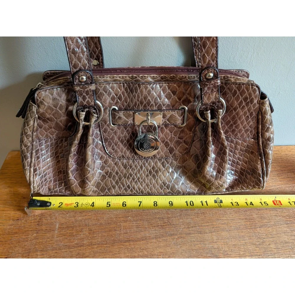 Vintage Y2K Nicole Miller Crocodile Shoulder Bag Brown Padlock Satchel
